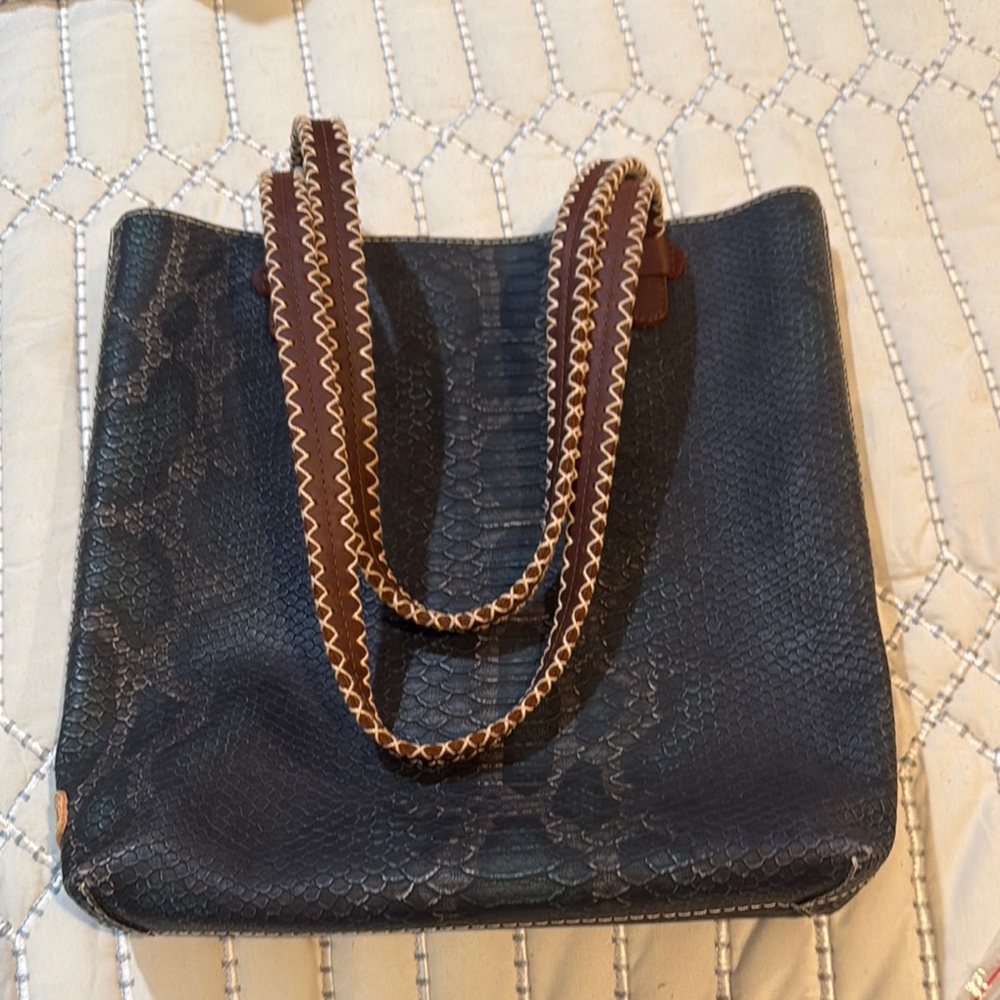 Elegant Blue and Brown Tote Bag